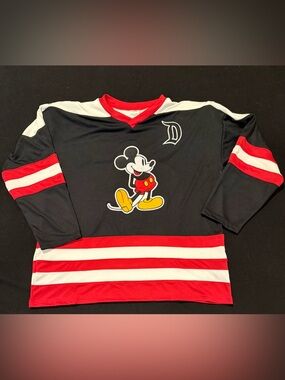 Disney Parks 2025 Disneyland Mickey Red Black Hockey Jersey size Medium NWT